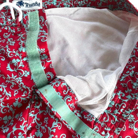 Trunks Surf n Swim Red Turquoise Lace Up Pockets Summer Pants Shorts Size L - Picture 5 of 11